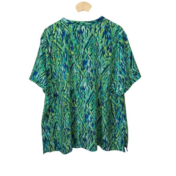 Catherines Button Up Shirt Womens 2X Top Green Yellow Blue‎ Career Work Office - Picture 3 of 5